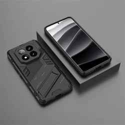 Enhanced Shockproof Armor Phone Case with Magnetic Holder Stand and Back Cover - RedmiNote14 5G (Black)