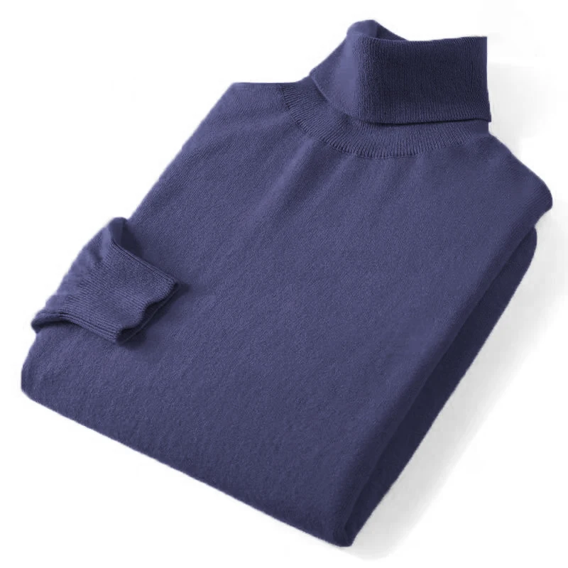 New Men's Turtleneck  Sweater Solid Color Knitted Pullover Outdoor Warm Woolen Sweaters Mens Winter Thick Heavyweight Tops