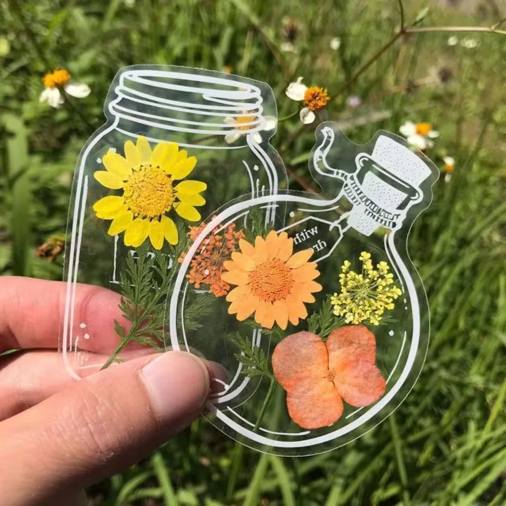 20 Pcs Transparent Glassware Shape Dried Flower Bookmarks Herbarium Bookmarks Flower Page Clips Reading Mark Stickers