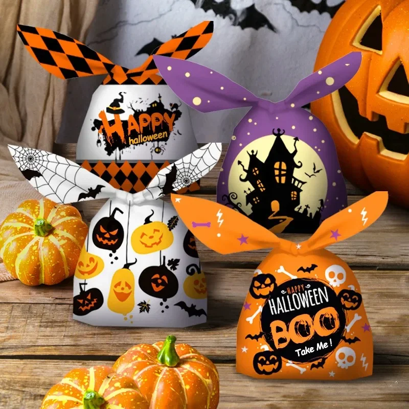 

50pcs Halloween Candy Bags Pumpkin Bat Snack Biscuit Gift Bag Trick or Treat Kids Favors Halloween Party Decoration Supplies