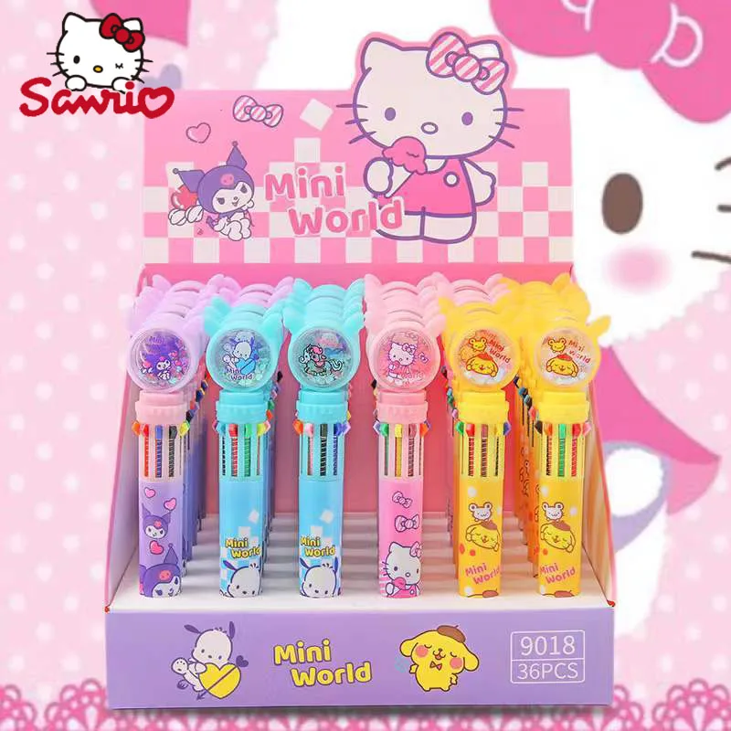 

Sanrio 36pcs 10-Color Press The Ballpoint Pen Kawaii Hello Kittykuromi To Mark The Students' Notes And Stationery Wholesale