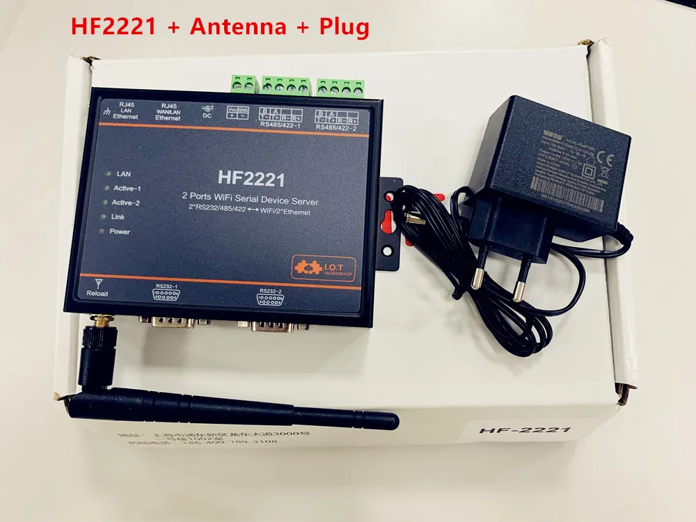 

HF2221, 2-портовый последовательный сервер RS232/RS485/RS422 для Wi-Fi Ethernet-устройства, автоматическое управление