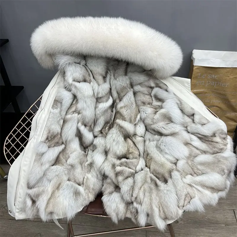 2023 New Women Fox Fur Liner Detachable Parkas Winter Female Thicken Warm Hooded Fur Jacket Loose Large Size Fashion Outcoat