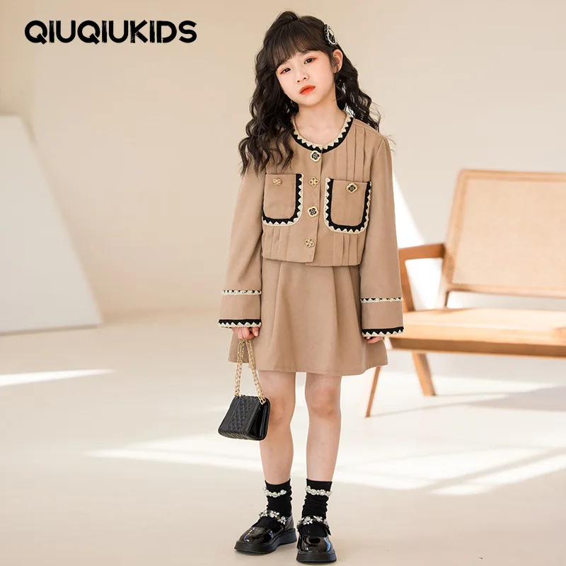 

Комплект одежды для девочек-подростков на весну и осень, модная куртка и юбка, комплект из 2 предметов, детский спортивный костюм, корейская детская одежда