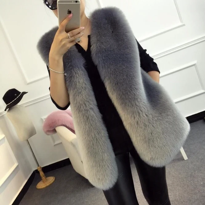 parka jacket women Autumn and Winter 2021 New Imitation Fox Fur Grass Vest Women's Middle Long Coat Imitation Fur Fur Vest Shoulder Gray down puffer coat