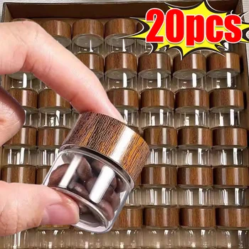 10/20/30ml Mini Glass Bottles Wood Lid Transparent Tea Coffee Beans Storage Container Kitchen Sealed Canister Small Spice Jars 1