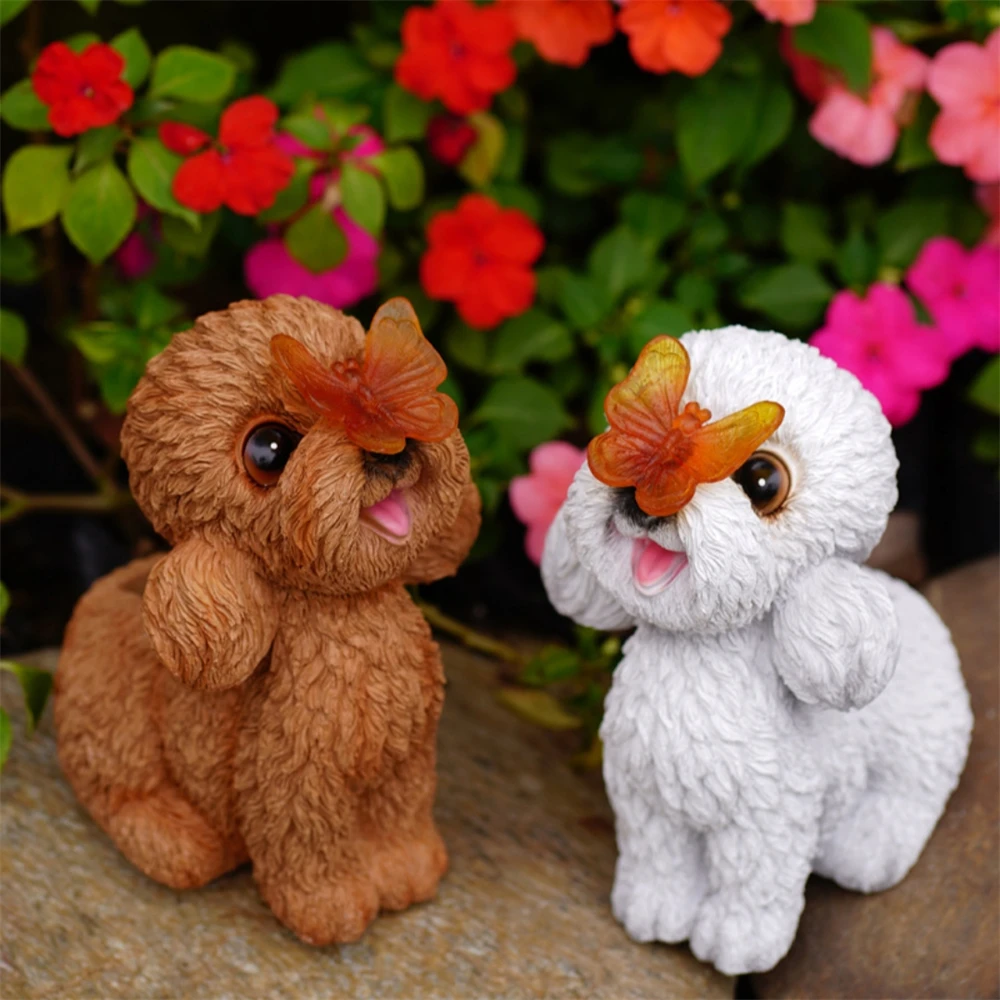 Dog Statues Light Outdoor Decor Solar Teddy Statue Garden Decorations Solar Dog Ornaments for Patio, Lawn, Yard Art Decoration 4