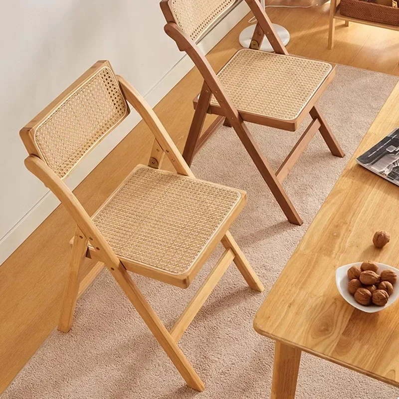 Cafe Portable Folding Dining Chair Rattan Backrest Sedentary Comfort Study Dining Chair Leisure Sillas Nordicas Furniture