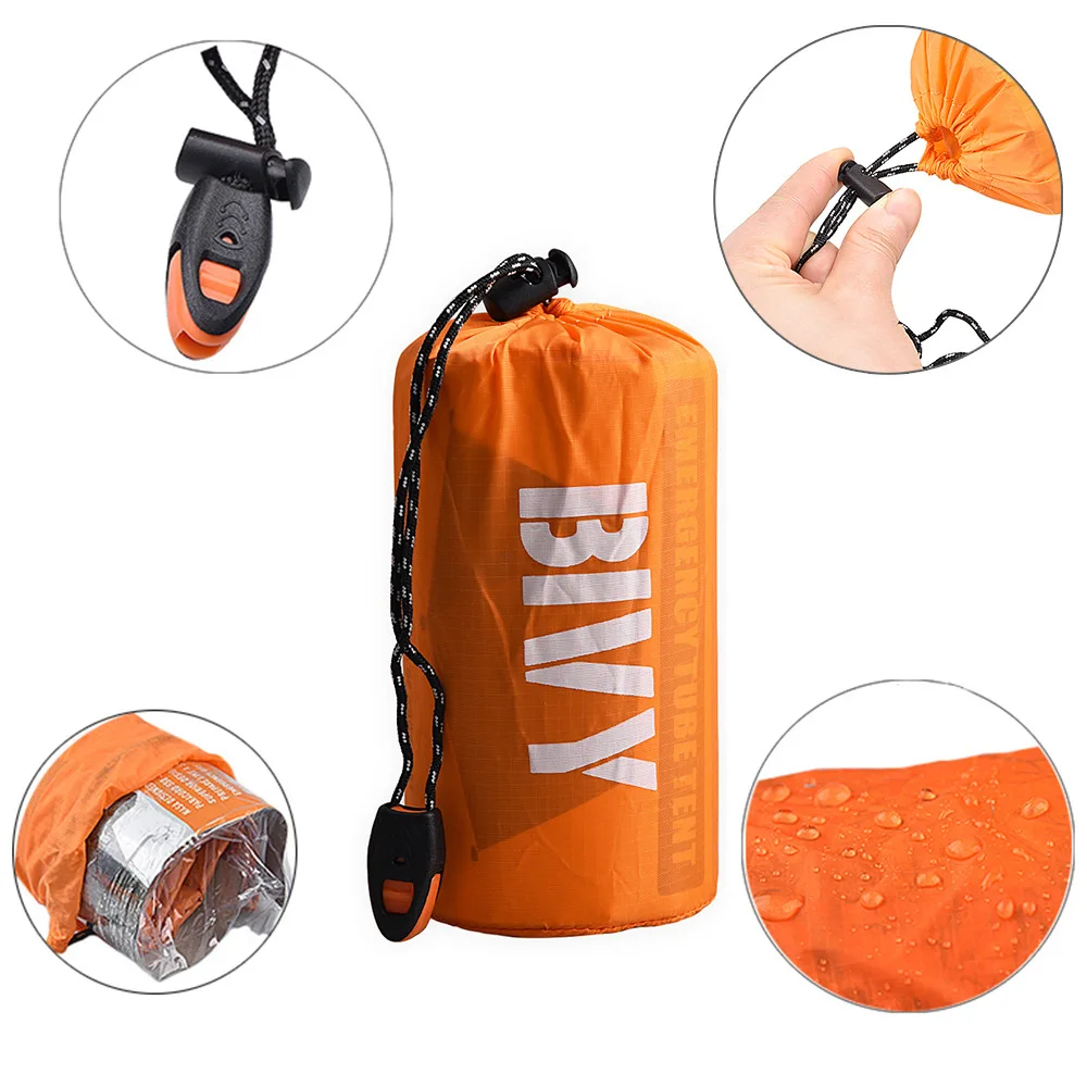 2 Person Emergency Shelter Survival Bivy Tube Tent Kit Thermal Blanket SOS Sleeping Bag Waterproof Survival Equipment emergency tent