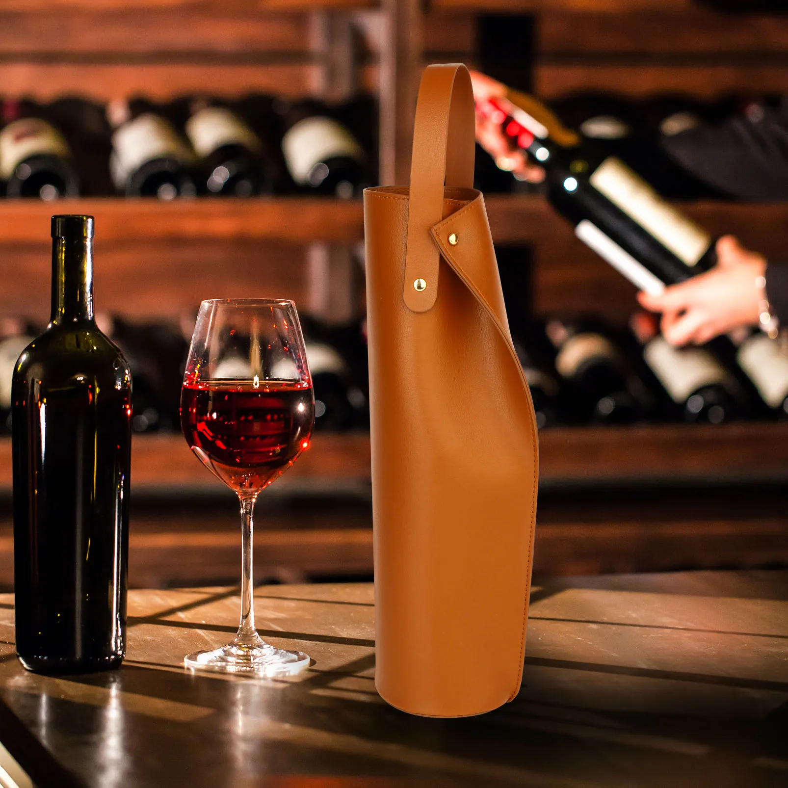 Reusable PVC Leather Wine Tote Bag, Double-Layered Wine Carrier with Handle, Luxury Gif... - SKU LWTB2216 - UGI Packaging