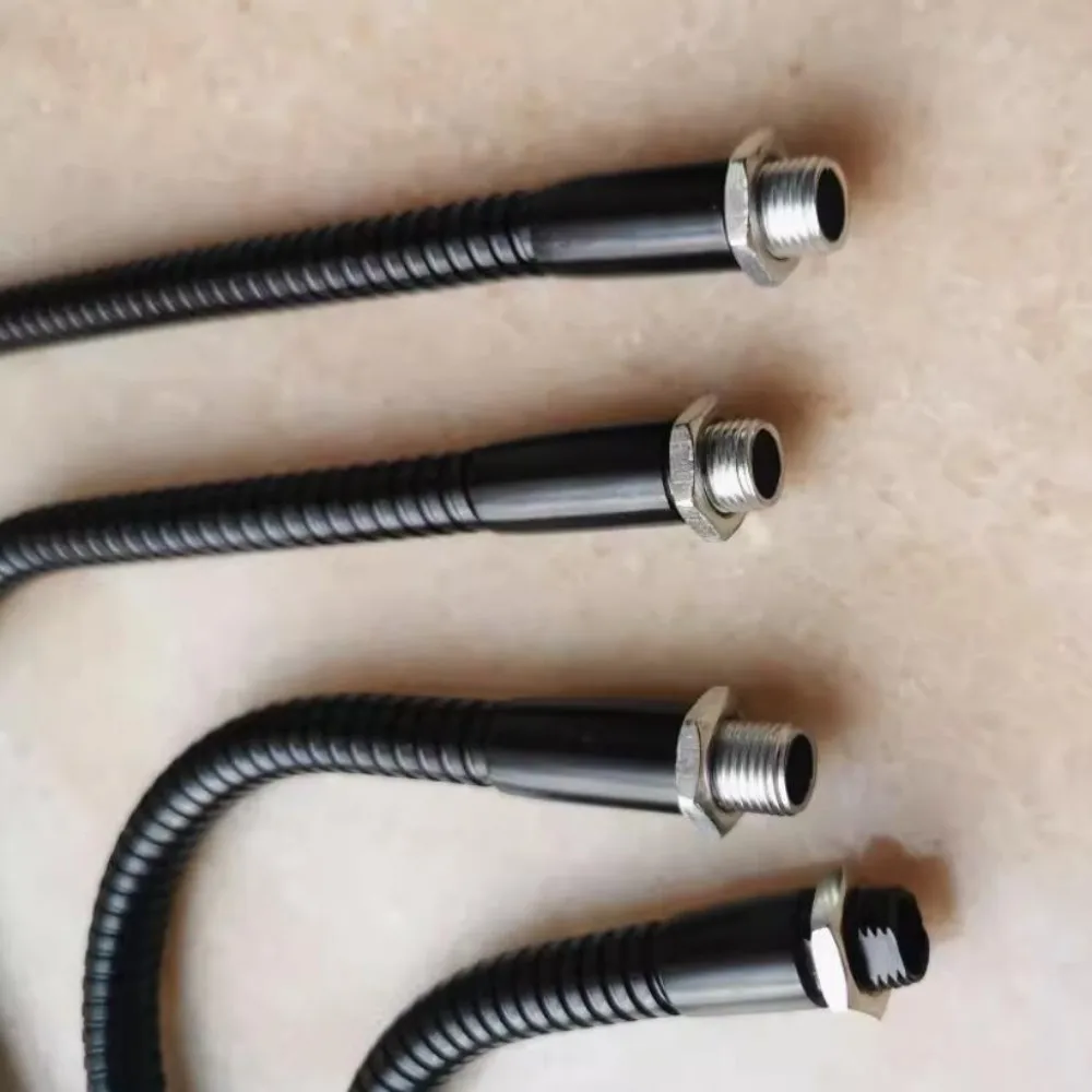 Led Goose Neck Flexible Metal Hose Tube 2pcs Black M10 Male Connector Dia.10mm with Nuts Soft Pipe Serpentine Tube DIY