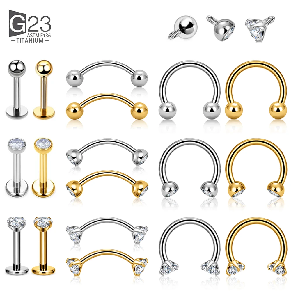 Piercing Jewelry Body Piercing Earrings Ear Piercing Jewelry Body Piercing Jewelry Body Jewelry 5Pcs G23 Titanium 16G CZ Tragus Eyebrow Piercing Stud Earrings Septum Nose Rings Internal Thread
