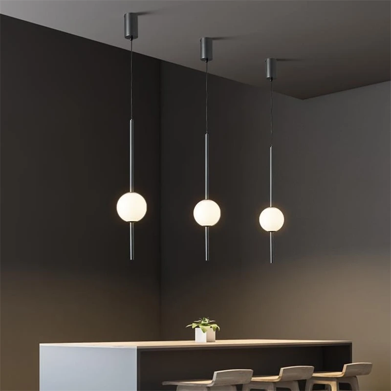 Modern Minimalist Led Pendent Lights Light Luxury Long Line Restaurant Glass Ball Hanging Lamp Living Room Dining Kitchen Light