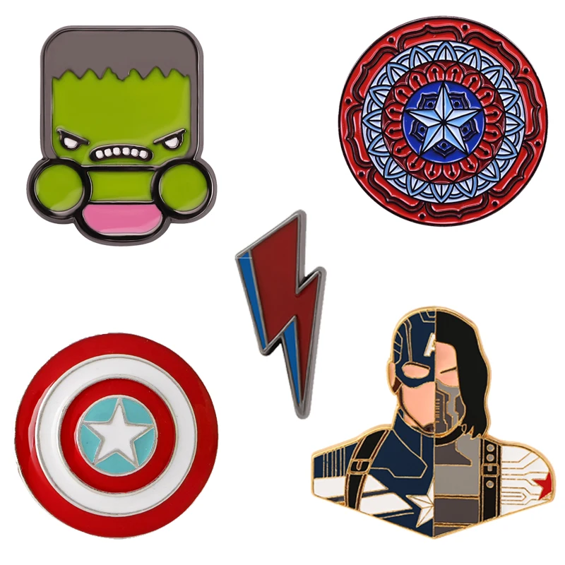 Marvel Avengers Captain America,Shield,Hulk Spilla Fan Amanti Accessori Personalità Creatività Spilla Smaltata Zainetto Spilla