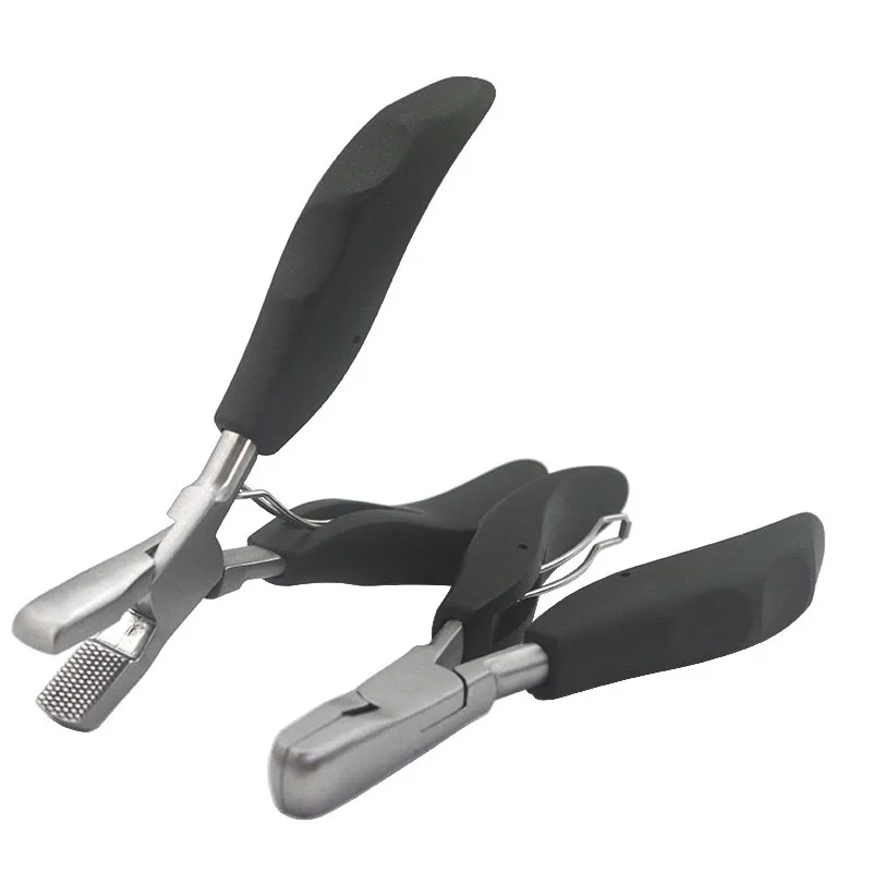 Flat Tip Stainless Steel Hair Pliers Multi Functional Hair Extension Pliers Wide Tip Black handle Extension Tool 1PC hair extension pliers