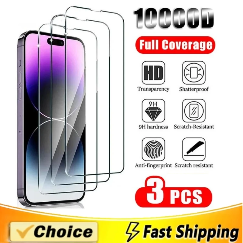 

Защитное стекло, закаленное стекло для IPhone 15 14 13 12 11 Pro Max 13 Pro Max Mini X XS XR 7 8 15 Plus, 3 шт.