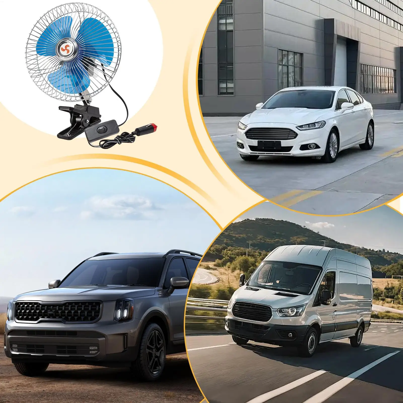 Ventola di Raffreddamento per Auto 24V con Oscillazione Automatica, Ventilatore a Morsetto per Veicoli, Gadget di Raffreddamento per Auto, Camion, Berlina, SUV, Camper, Campeggio - Image 4
