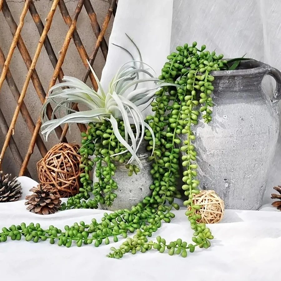 1 Bunch of Realistic Artificial Succulents Lover's Tears Vine Indoor Room Outdoor Garden Balcony Porch Flower Pot Hanging Basket Cuttings Creative Artificial Green Plants Birthday Housewarming Gift