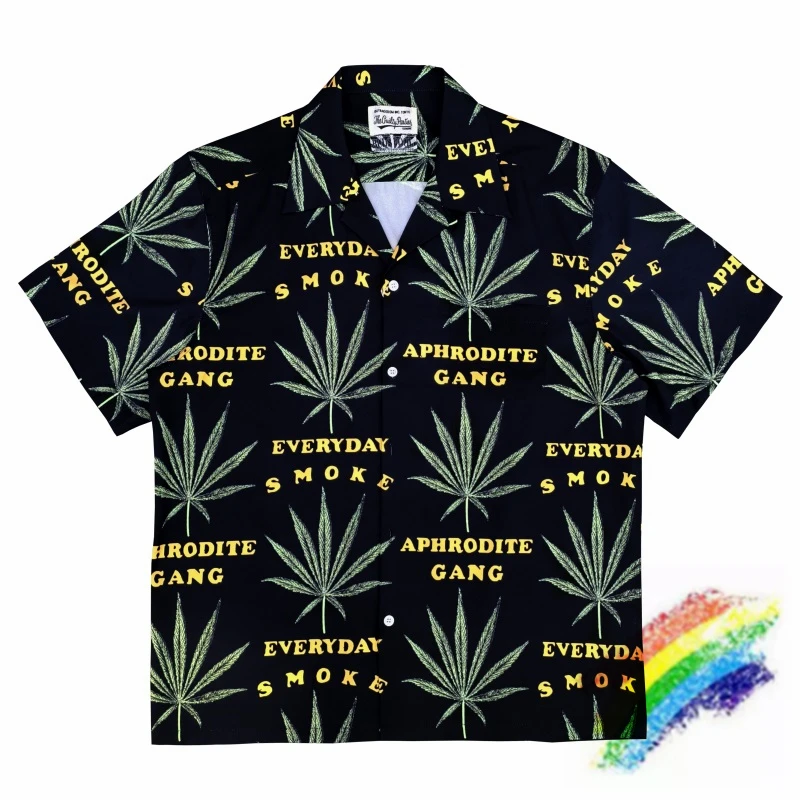 

Leaf Print WACKO MARIA Shirts Men Women 2023ss High Quality Hawaiian Shirt Top Tee