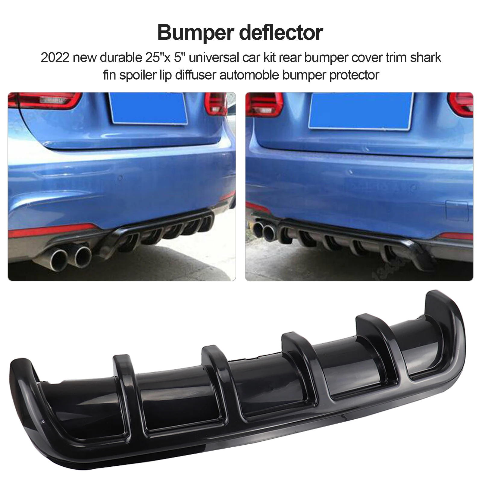 Car Bumper Spoiler Bumper Protector New Durable 25"x 5" Universal Car Kit Rear Bumper Cover Trim Shark Fin Spoiler Lip Diffuser Automoble Bumper Protector