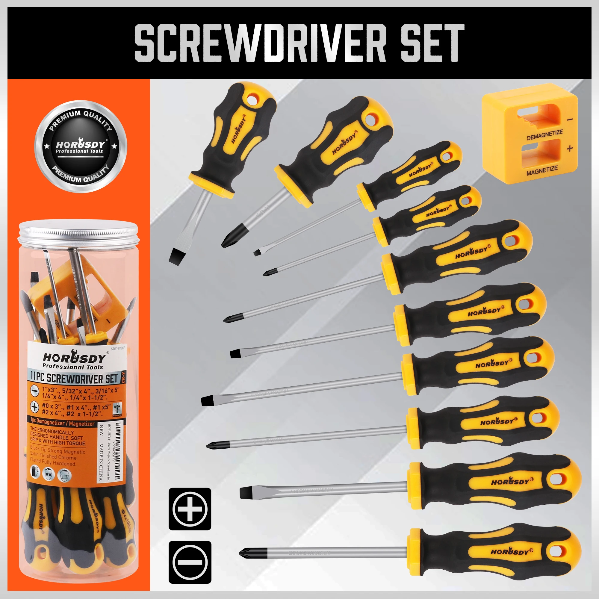 10pc Screwdrivers Set, 5 Phillips and 5 Slotted Tips Professional Cushion Grip