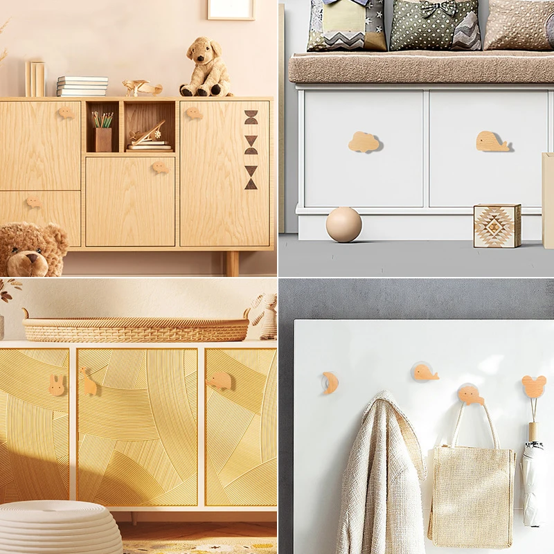 Door Handles Cabinet Handles Cute Animal Wooden For Cabinets Drawers Kitchen Cupboard Wardrobe