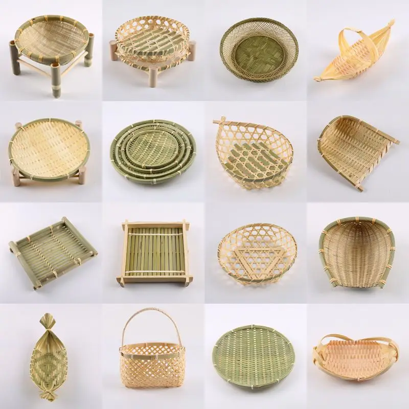 Natural Handmade Bamboo Baskets Fruit Vegetables Bread Rattan
