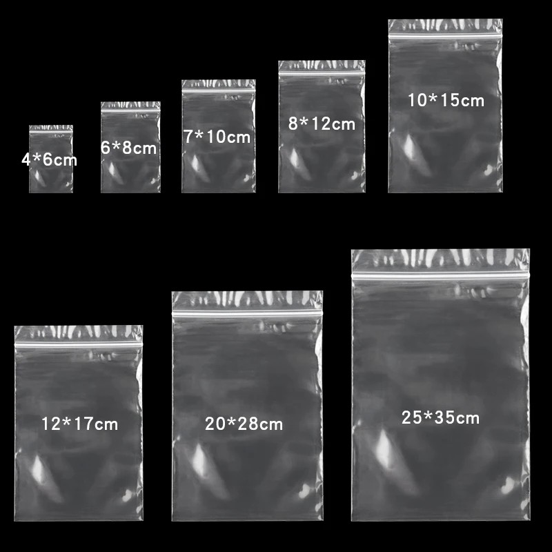 20-100pcs Zipper Sealed Bags Clear Ziplock Plastic Bags Jewelry Food Packing Reclosable Storage Zippers Sealing Pouch Wholesale