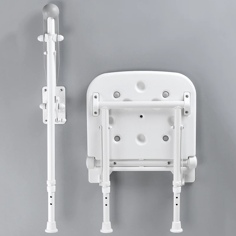 Height Adjustable Folding Shower Bench Seat With Legs Wood