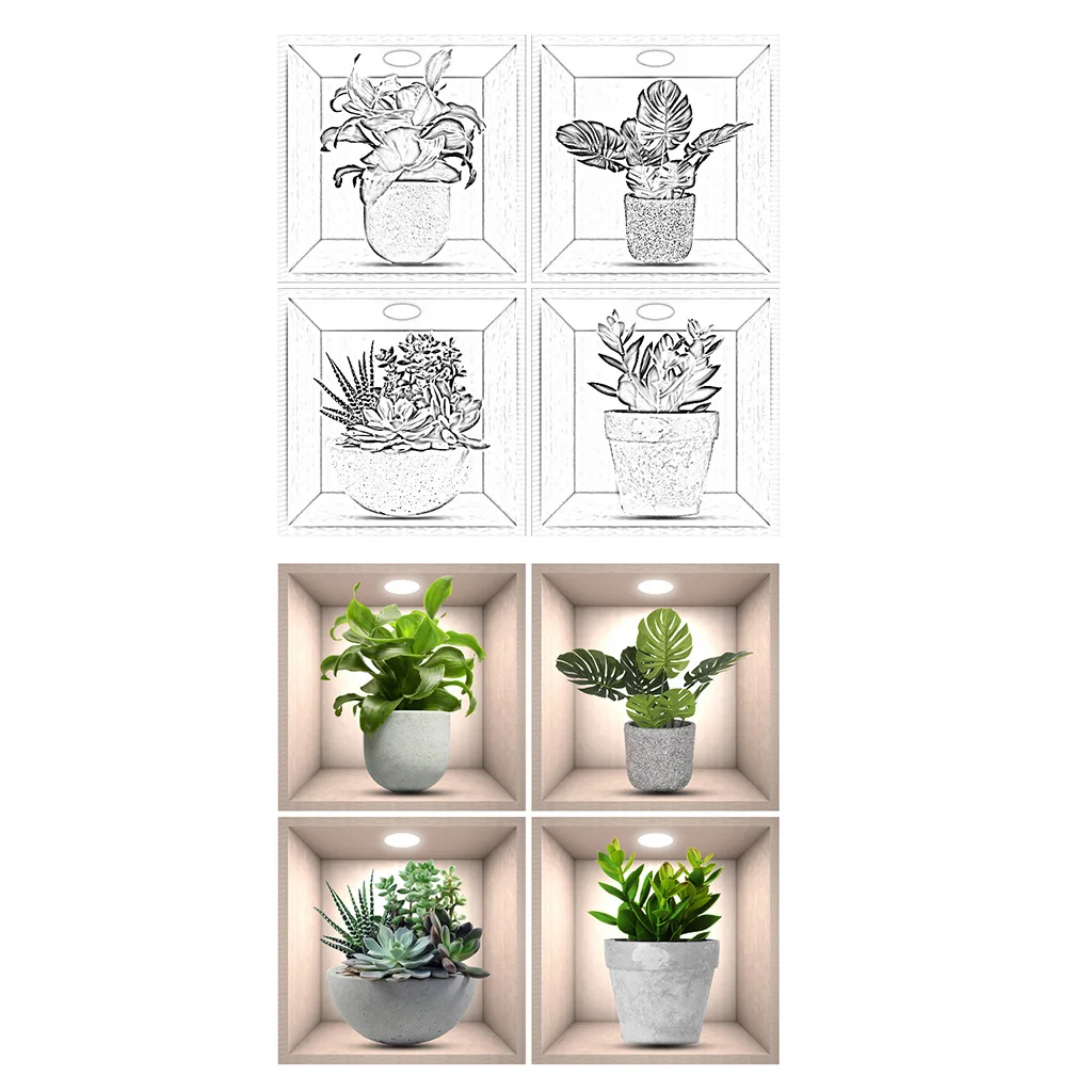 Autocollant Mural Stickers Muraux Plantes 3D - 5 Pièces Vertes Pour Salon, Chambre - Déco Nature Sans Entretien PVC Résistant
