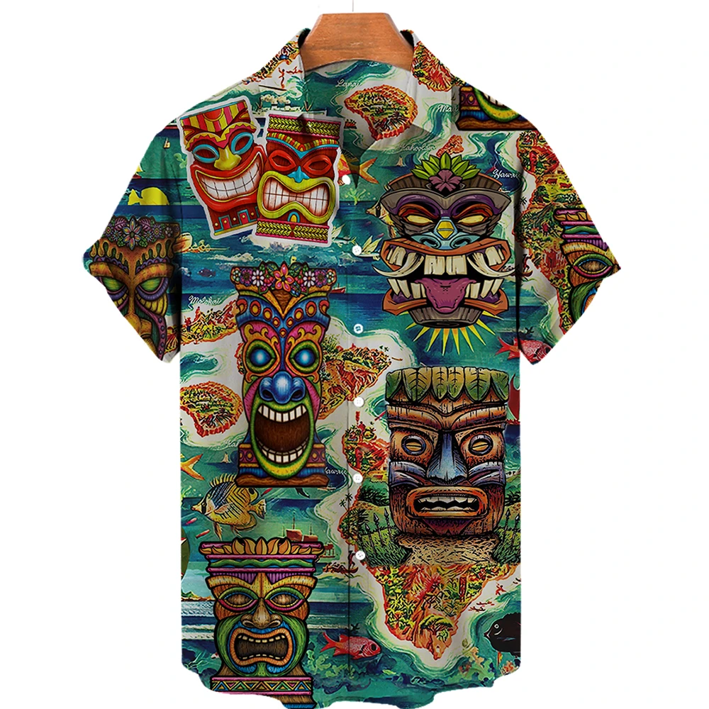 Y2k Hawaiian Men's Shirt Beach Street 4XL Skull 3D Printing Summer Single Breasted blouse Casual Fashion Short Sleeved Clothing