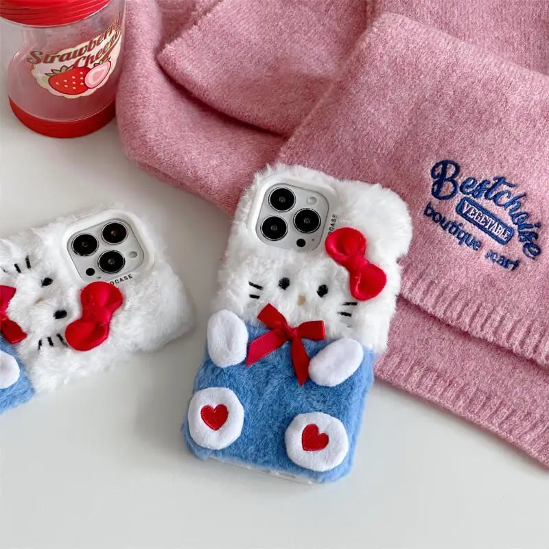 

Милые Плюшевые аксессуары Sanrio Hello Kitty милые Мультяшные аниме Iphone15121314Pro Max11 противоударные Игрушки для девочек подарок