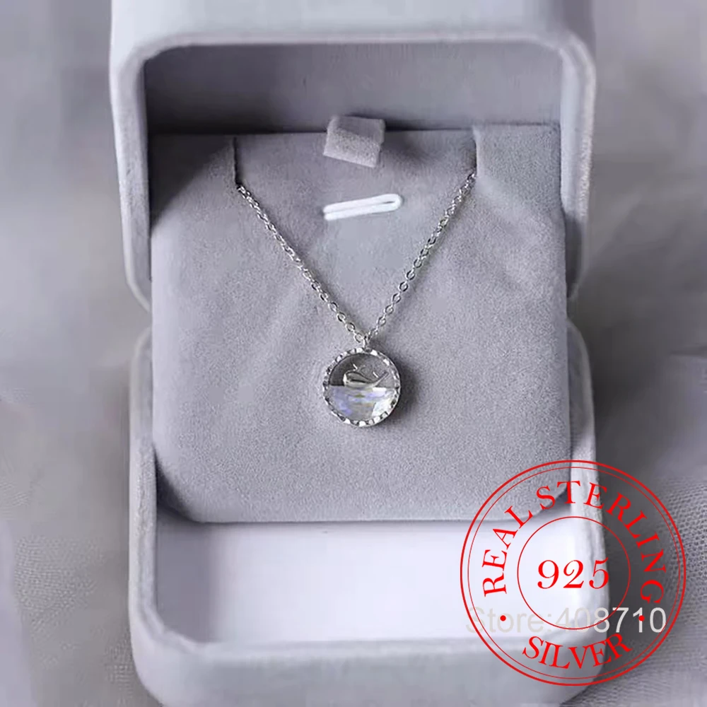 Korean 925 Sterling Silver Crystals Cute Whale Animals Choker Pendant Necklace for Women Girls Female Retro Luxury Jewelry