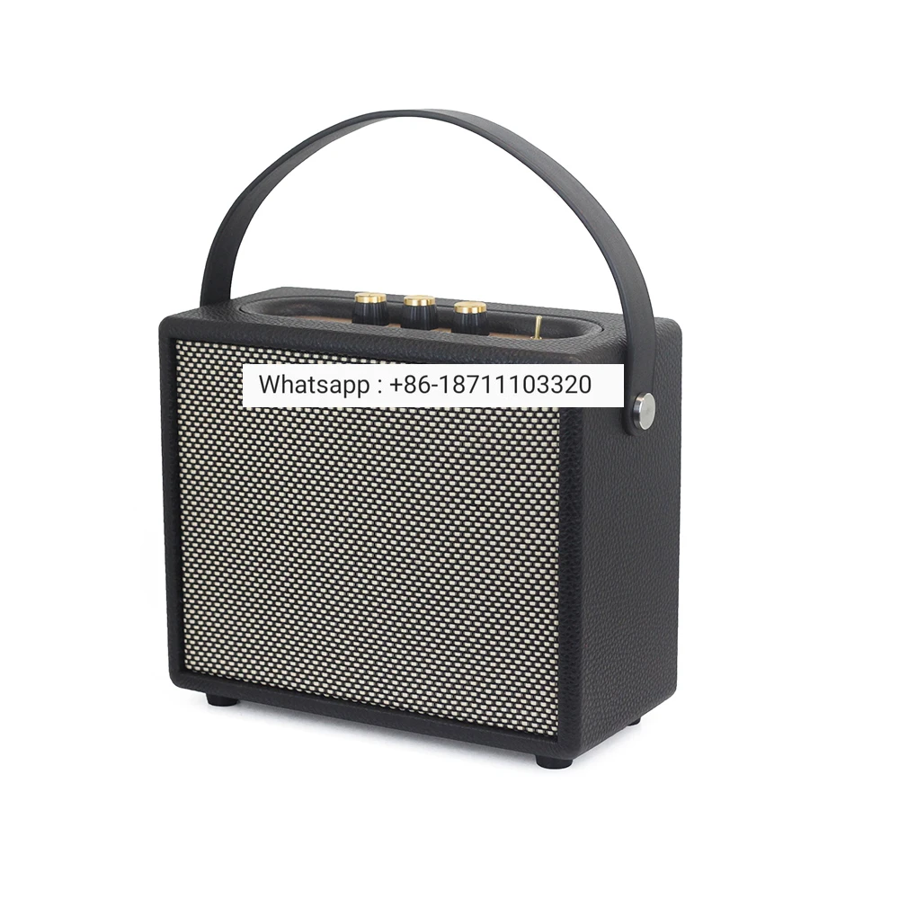 Retro Wood Double Speaker Wireless Speaker for Home Computer Mobile Phone Outdoor Portable Leather Audio