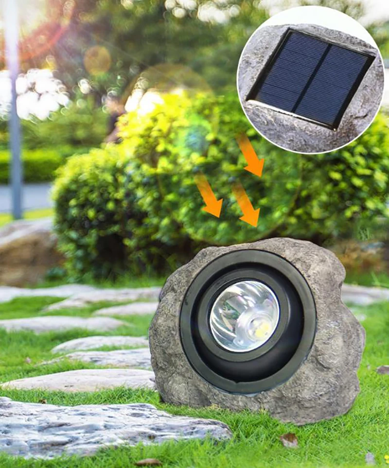 Led Solar Yard Art Lamp Outdoor Decorations For Garden Landscape Waterproof Resin Simulation Stone Lawn Ground Path Lights solar light bulb