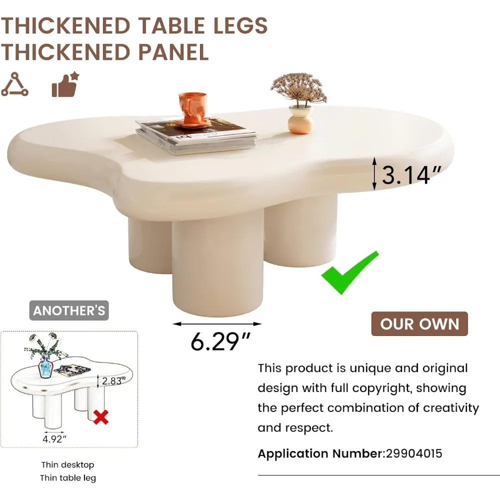 Cloud Coffee Table, Modern White Coffee Table for Living Room, Cute Irregular Indoor Tea Table with 3 Legs, Easy Assembly 3