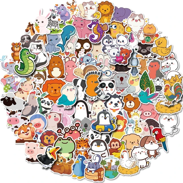 Cute Animal Stickers , 100pcs Waterproof Vinyl Stickers, Animal Stickers for Kids,Vinyl Cute Animal Stickers for Water Bottle, Phone,Laptop, Skateboar