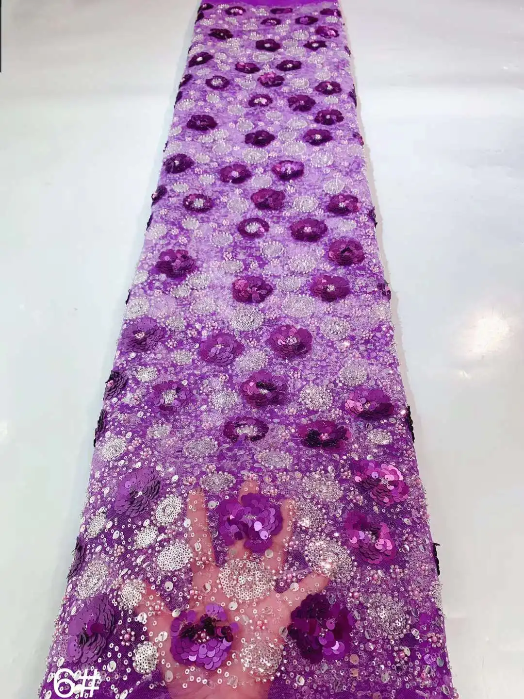 

Purple Good Looking French Nigerian Shinny Sequins Beaded Lace Fabric 9JRB-32304 French Embroidered Lady Show or Party Dress