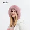 Winter Fluffy Fur Kintted Cap for Women Russian Lady Soft Warm Ear Protection Hats Female Outdoor Plush Coldproof Ball Beanies 3