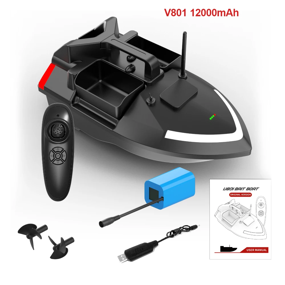 Bateau d'appâts de pêche télécommandé Détecteur de Poisson 2 kg Livraison d'alimentation 2 Moteurs Régulateur de Vitesse Automatique, Retour Automatique, autonomie de la Batterie 18 000 mAh Pendant