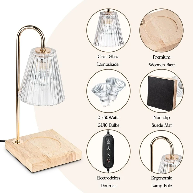 

Candle Warmer Lamp, Electric Candle Lamp Warmer, Bedroom Home Decor Dimmable Wax Melt Warmer With 2 Bulbs