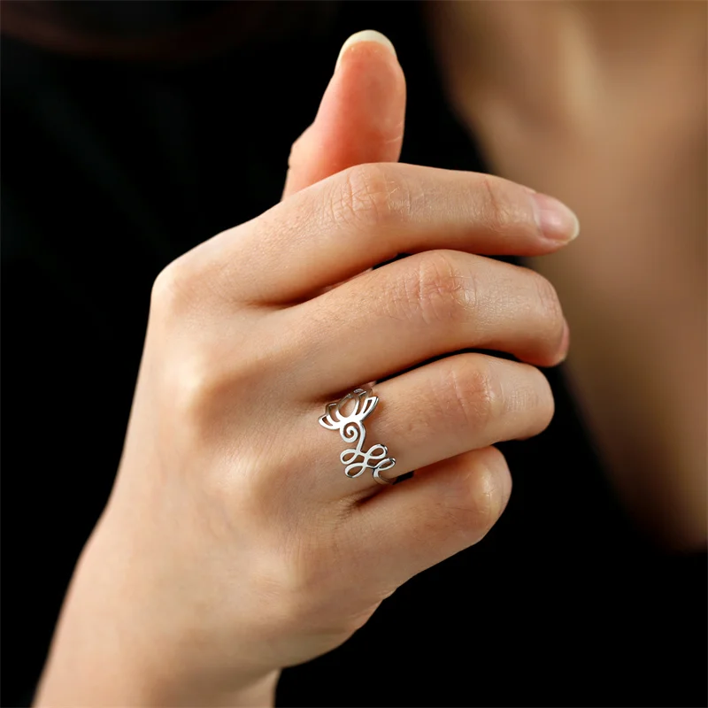 Vintage Edelstahl Lotusblume Ringe für Frauen Mädchen Buddhismus om unalome Yoga Fingerring Hochzeits schmuck Bague Geschenke – Detail 12