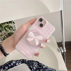 Magnetic Pink Bow Phone Case with Holder - iPhone 12 Mini (D1340 Color)