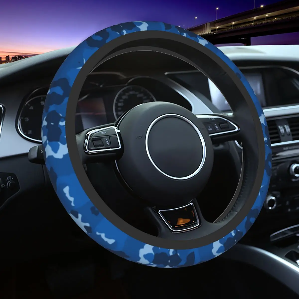 Camouflage Army Air Force Blue Steering Wheel Covers Universal 14.515