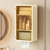 Wall Mounted Makeup Storage Box Hanging Drawer-type Cosmetics Organizer Punch Free Dust-proof Storage Rack with Lid Tissue Box 4