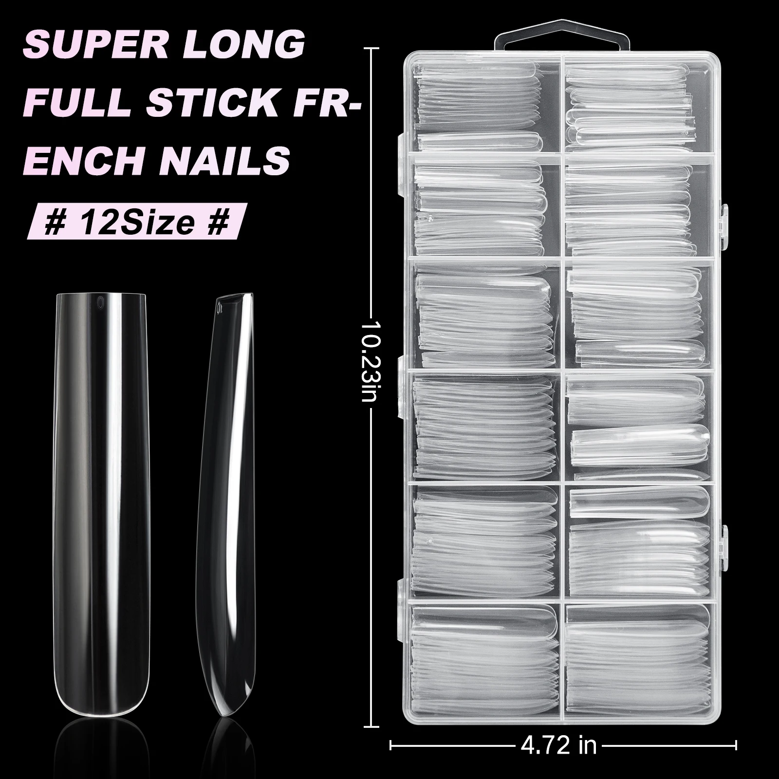 Extra Long Square Full Cover Nail Tips 240PCS Clear Full Cover Fake Nails False Nails 12 Sizes Square Press on Fake Nail Tips