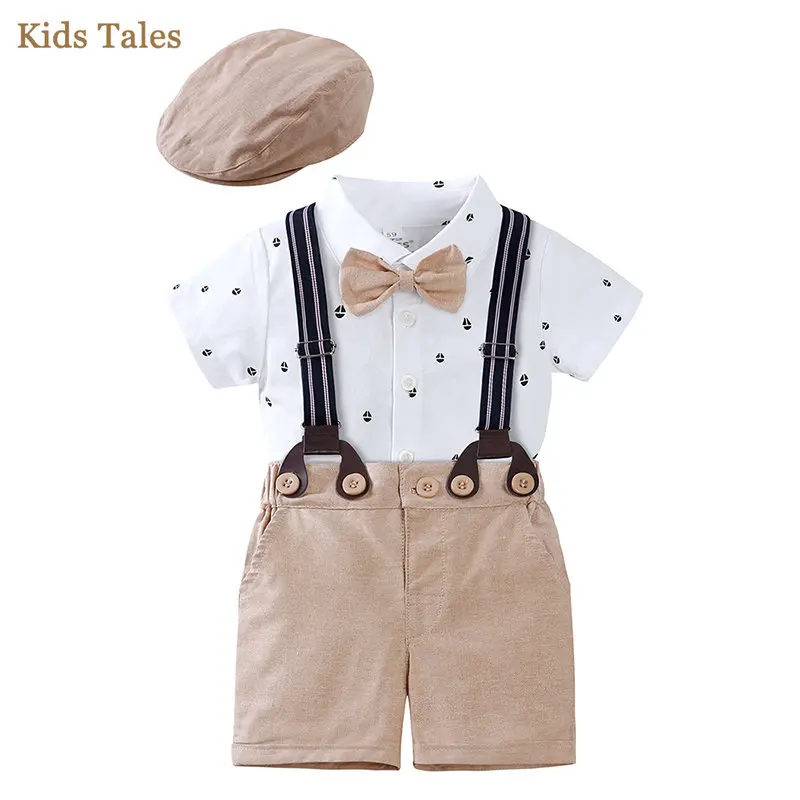 Newborn Baby Boys Gentleman Clothes Set Short Sleeve Romper +Suspender