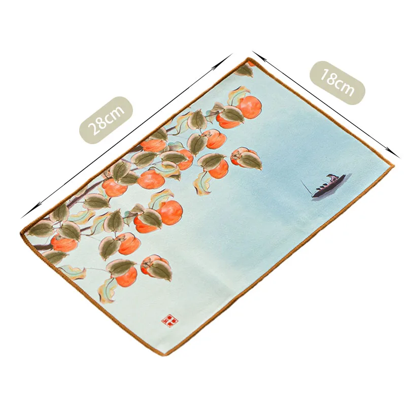Description Picture 4 of itemChinese Painted Flower Pattern Thickened Tea Towel Plush Imitation Deerskin Absorbent Water Rag Tea Napkins Cloth Tea Ceremony