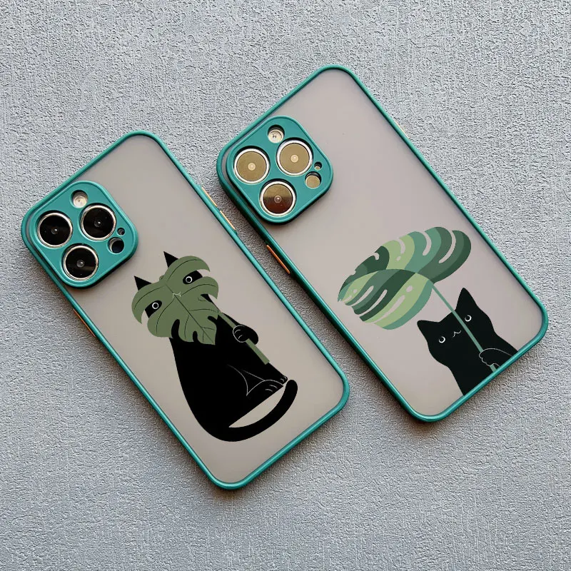 Palmblätter Niedliche Katzen-Handyhülle für iPhone 17 16 Pro Max 15 11 12 13 14 Pro Max Mini X XR XS 14 15 Plus Stoßfeste Schutzhülle