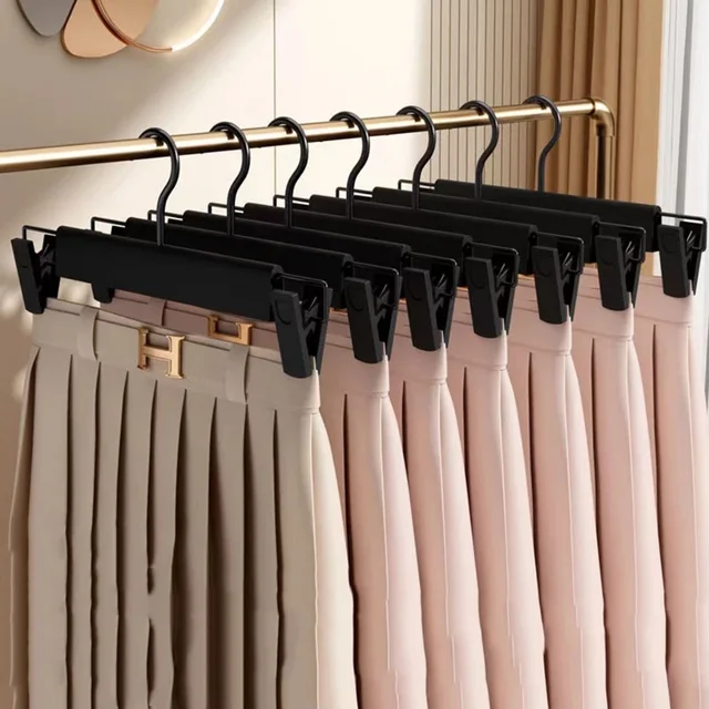 5PCS Appendiabiti per pantaloni Clip regolabili Salvaspazio antiscivolo Rack in metallo Gonna da donna Organizzatore di vestiti Calzini Rack per lingerie 3